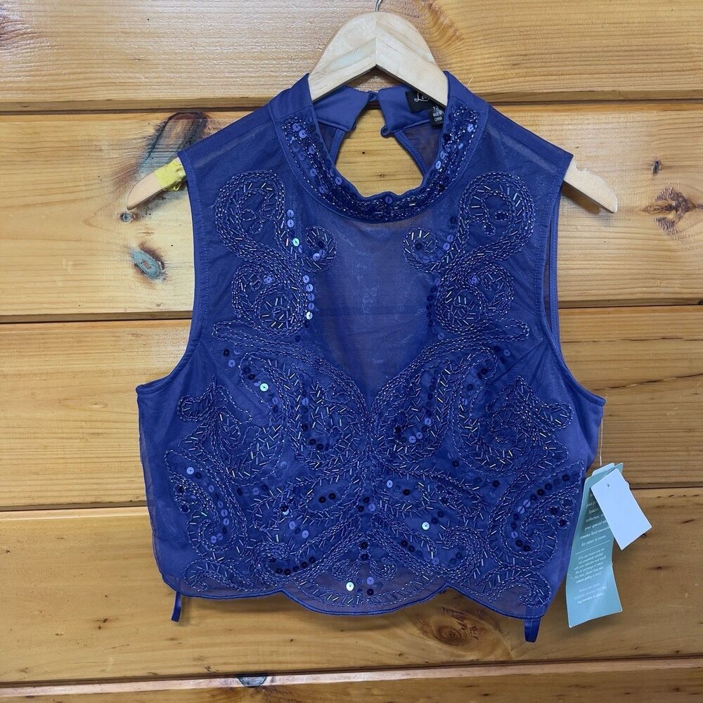Love Reign Prom Formal Blue Beaded Crop Top Keyhole Sequins Embellished 13
